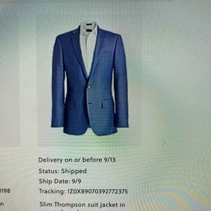 Men’s Slim Thompson Suit in Worsted Wool.  Suit jacket and pants in Marina Blue